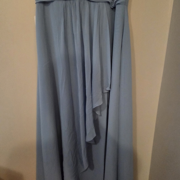 Azazie Women's Dusty Blue Whimsical Tierd A-Line Chiffon Bridesmaids Dress. S 10 - Picture 6 of 9